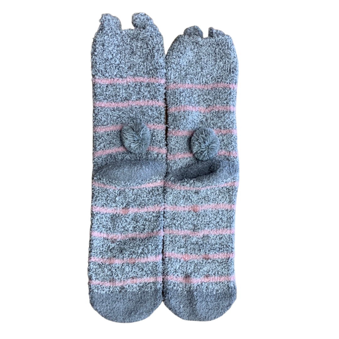 Bramble Womens Fluffy Bear Socks Grey