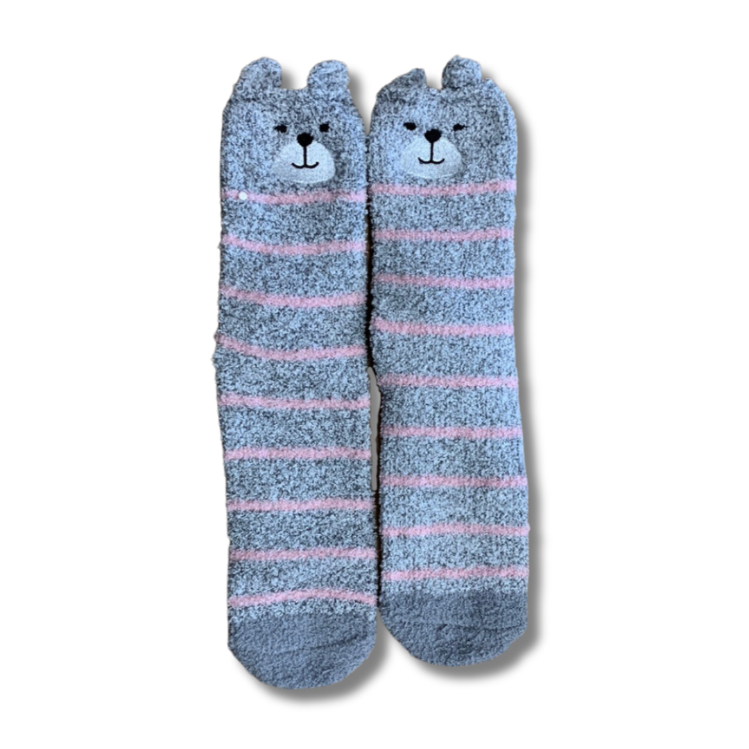 Bramble Womens Fluffy Bear Socks Grey