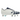 A white soccer cleat with navy blue accents, featuring a speckled pattern on the side, navy blue logo details, and metallic silver studs, shown against a plain white background.