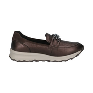 Caprice women's metallic dark brown loafers with chain detail