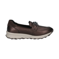 Caprice women's metallic dark brown loafers with chain detail