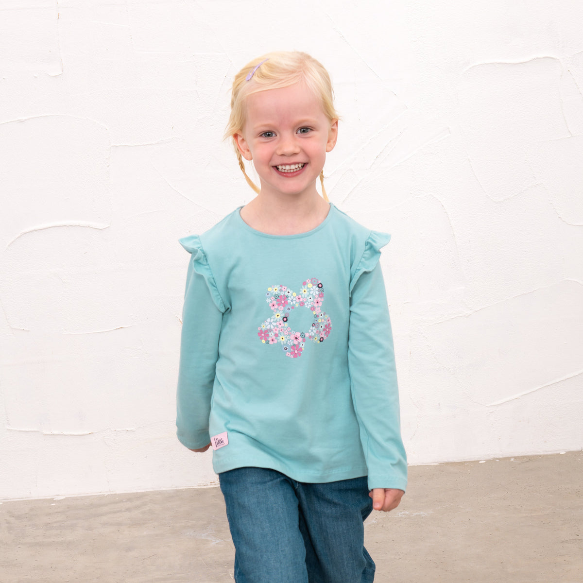 Lighthouse Causeway girls' pastel teal long-sleeve top