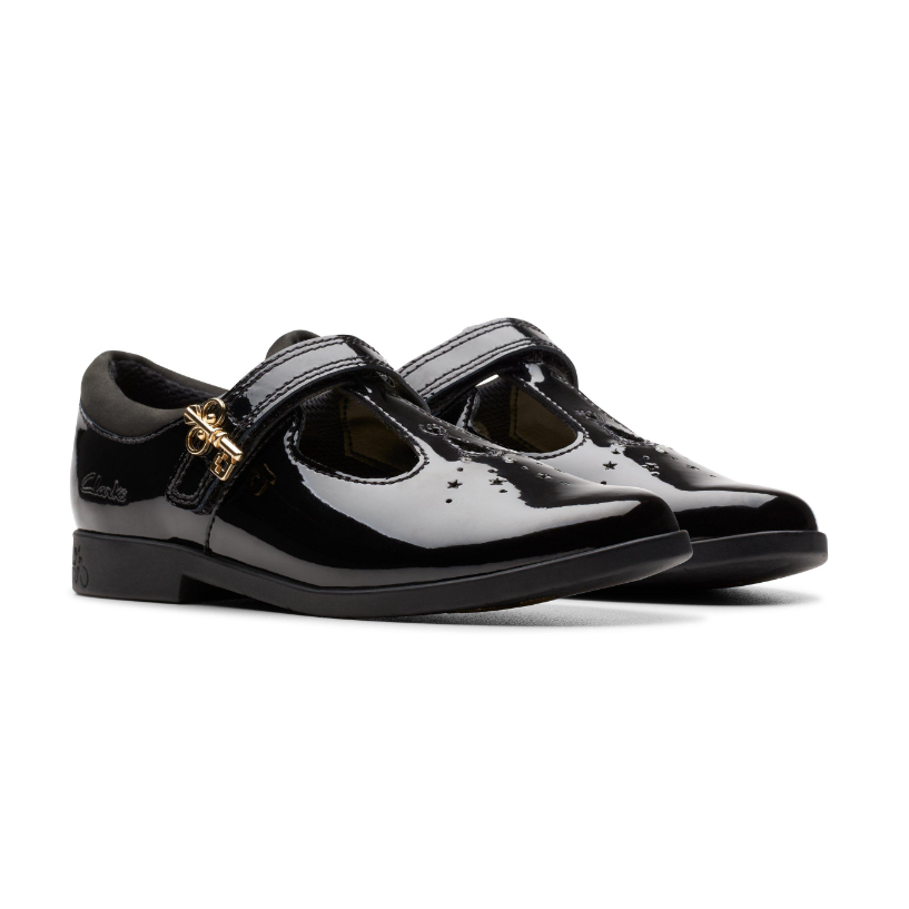 Clarks Girls Shoe Lock Shine K. Black Patent
