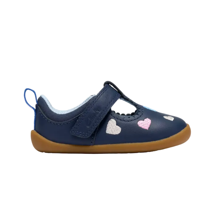 Clarks Girls Pre Walker Roamer Heart T Navy Leather