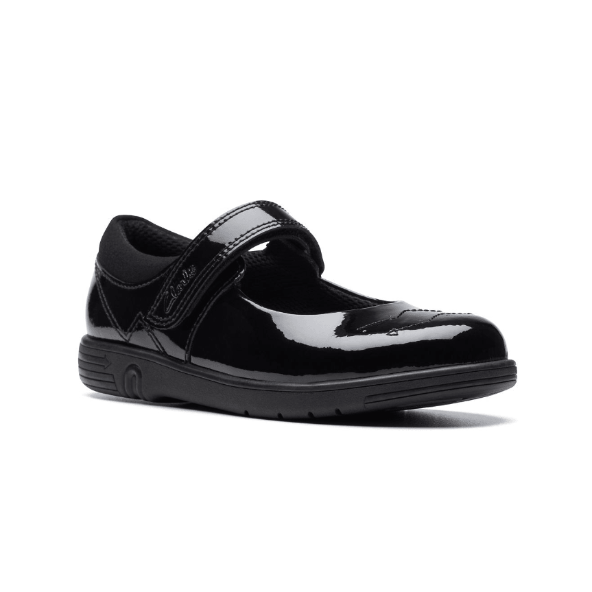 Clarks Girls Shoe Jazzy Jig K Black Patent - Donaghys