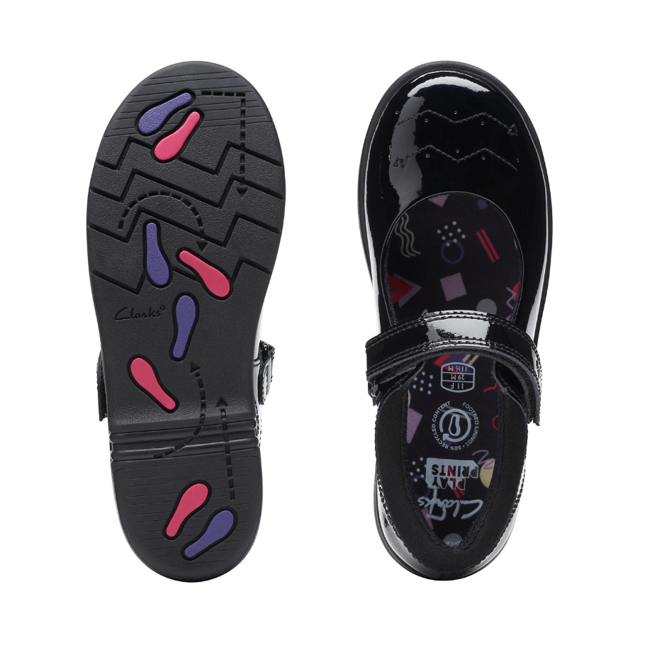 Clarks Girls Shoe Jazzy Jig K Black Patent - Donaghys