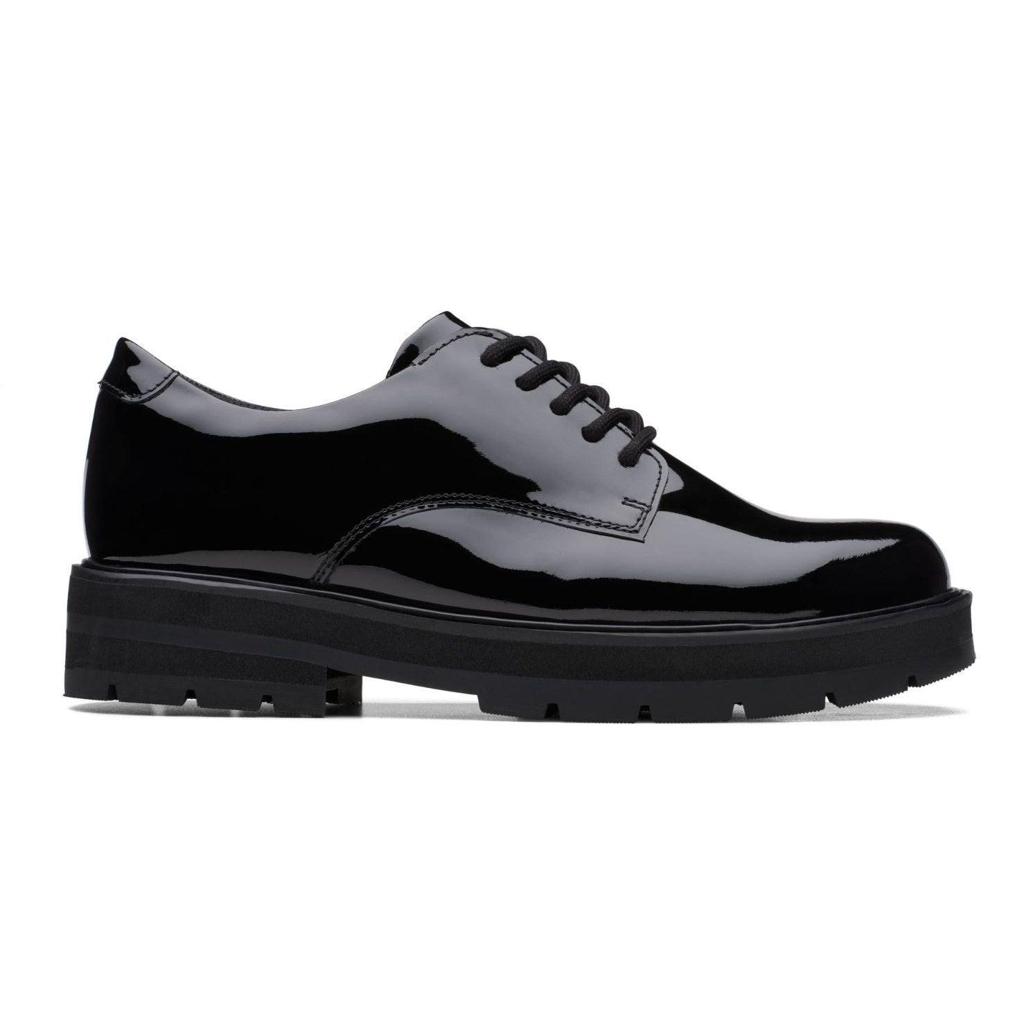 Clarks Youth Girls Prague Lace Shoe Black Patent - Donaghys