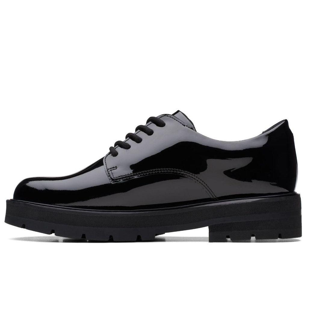 Clarks Youth Girls Prague Lace Shoe Black Patent - Donaghys