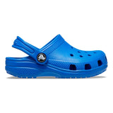Crocs kids' blue classic clog with ventilation holes and pivoting heel strap