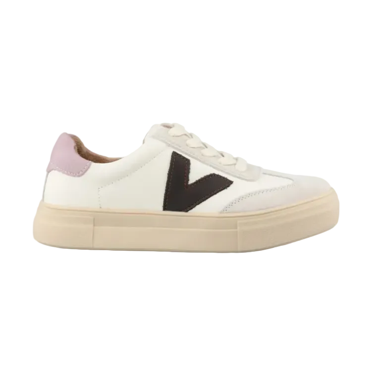 Drilleys Ninety women's cream trainers with brown and blush detailing