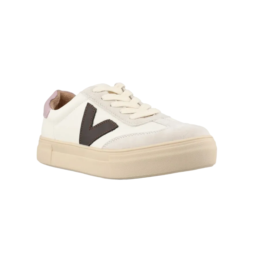 Drilleys Ninety women's cream trainers with brown and blush detailing