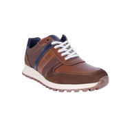 Dubarry Shott men's tan leather and suede trainers with navy detailing