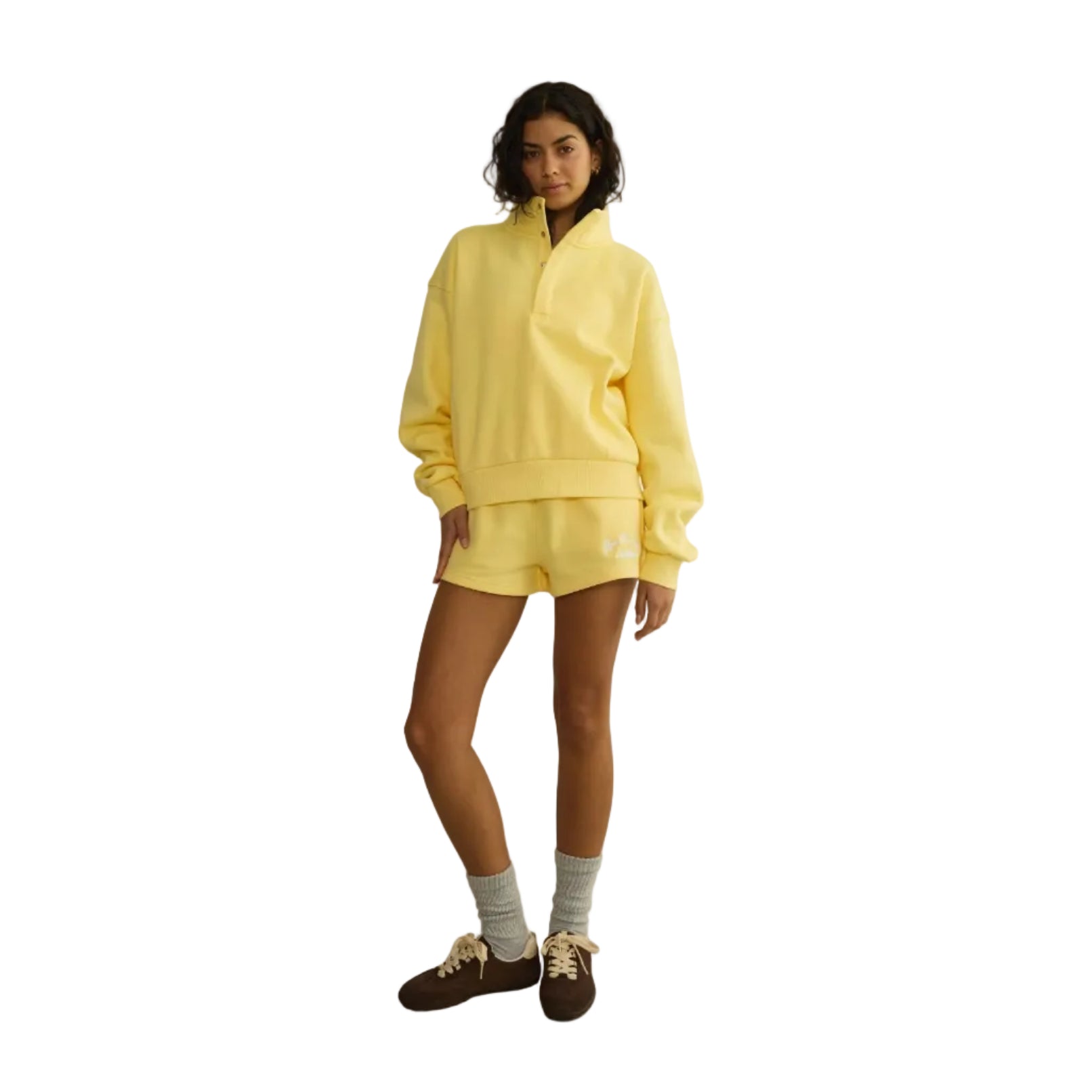 Gym+Coffee Snap Collar High Waist Sweatshirt Lemon Sorbet