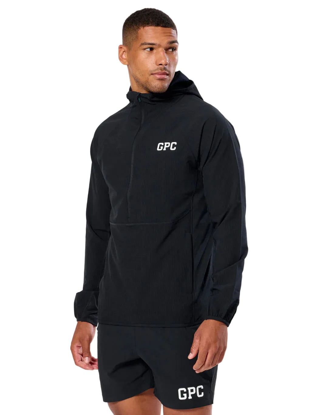 Gym Plus Coffee men's black quarter-zip top