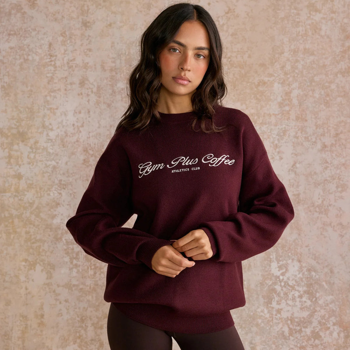 Gym+Coffee women's fig knitted crew neck jumper