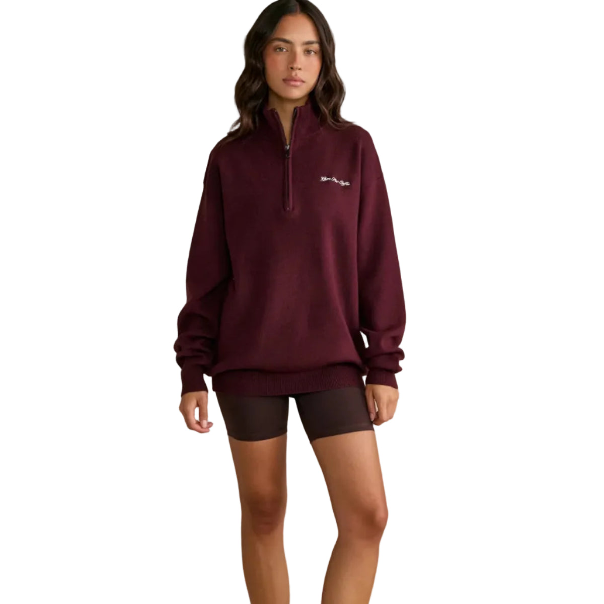 Gym+Coffee women's fig knitted half zip