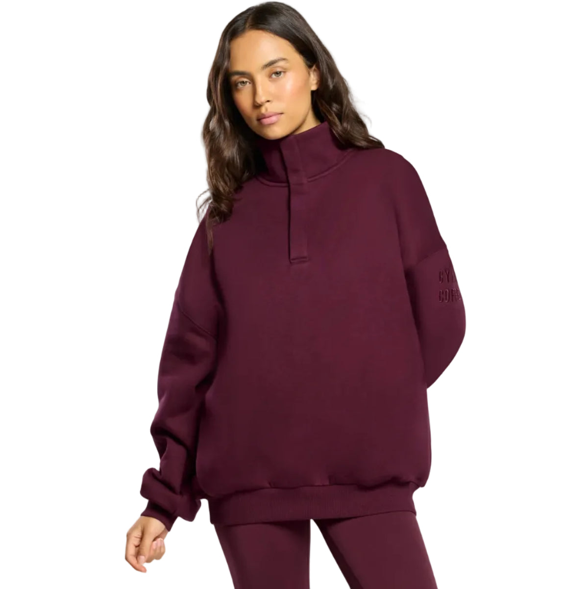 Gym+Coffee women's Sierra snap collar sweatshirt in cherry crush