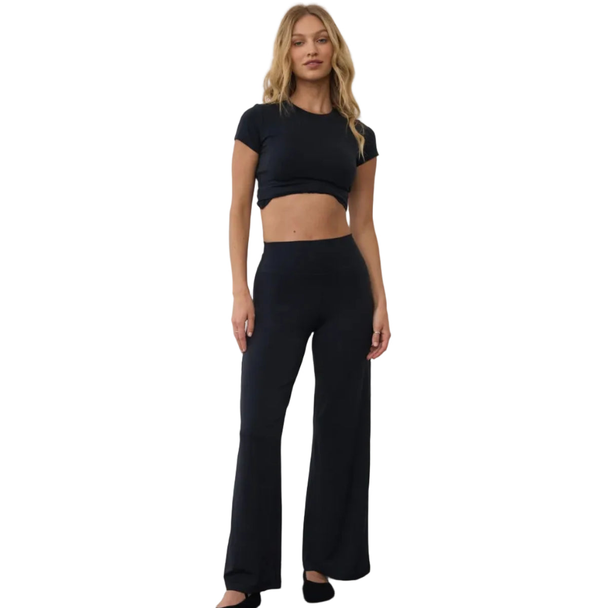 Gym+Coffee women's black high-waisted wide leg leggings