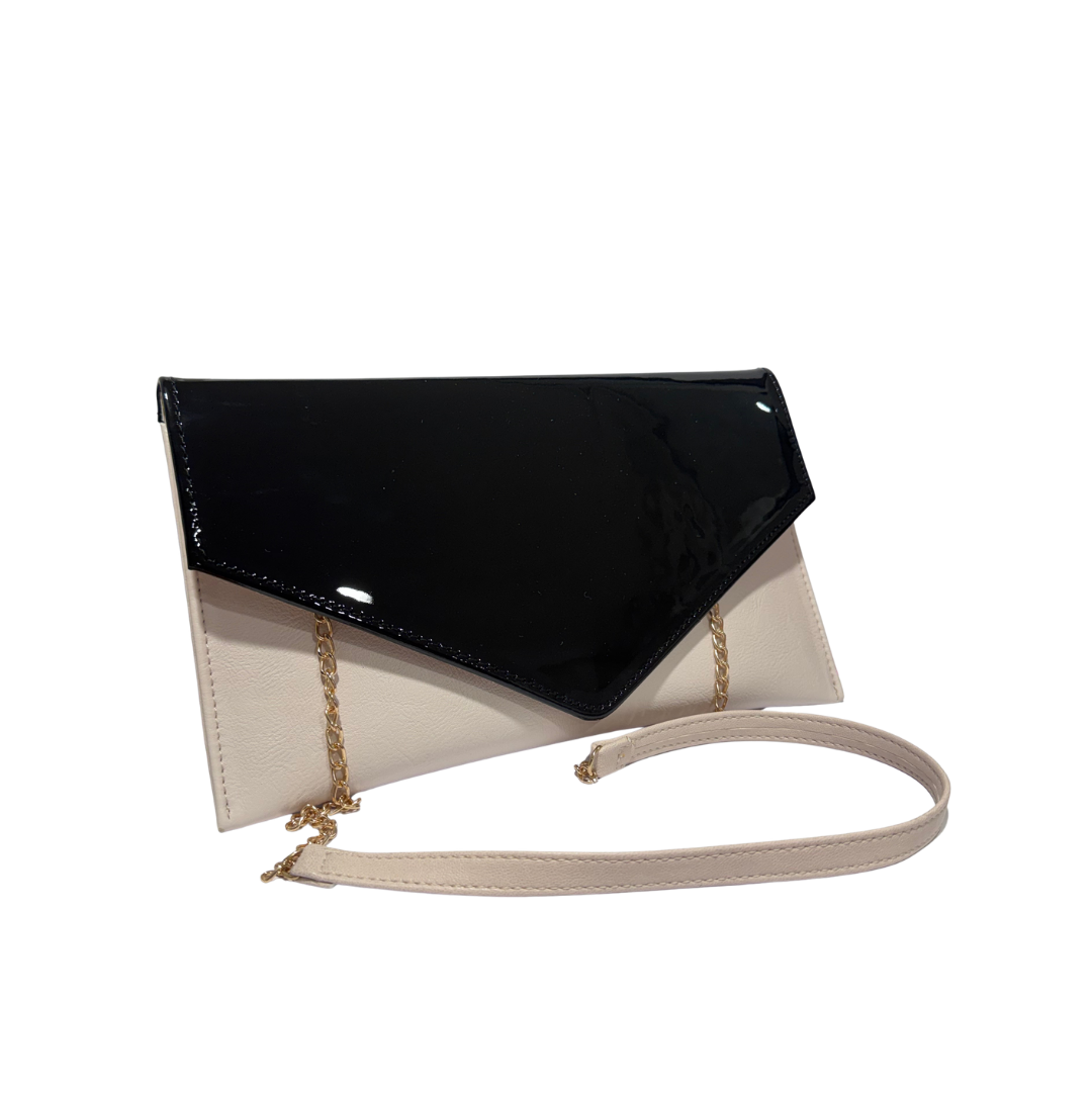 Emis women's black and beige envelope clutch bag
