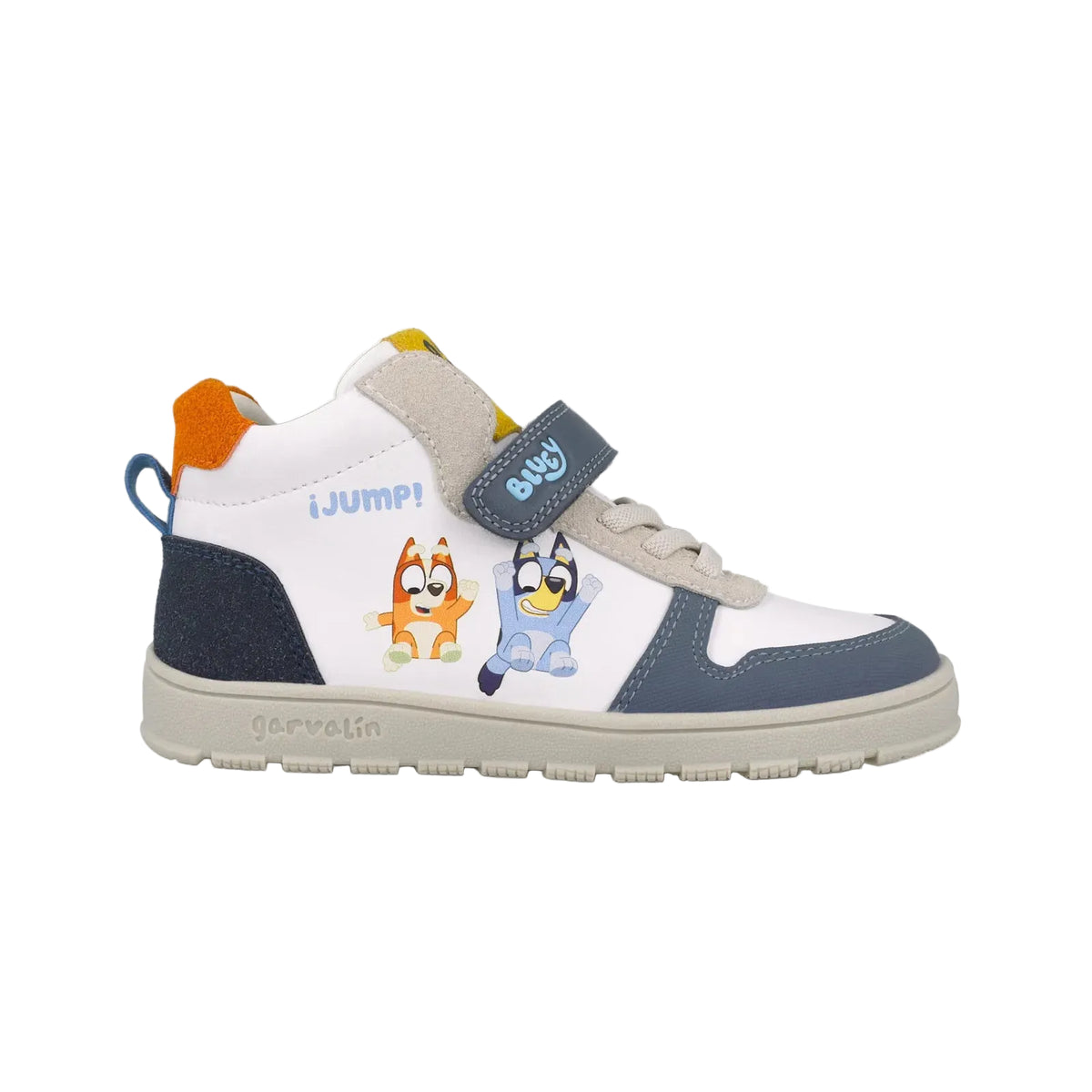 Garvalin boys' white Bluey ankle boots with blue and orange accents