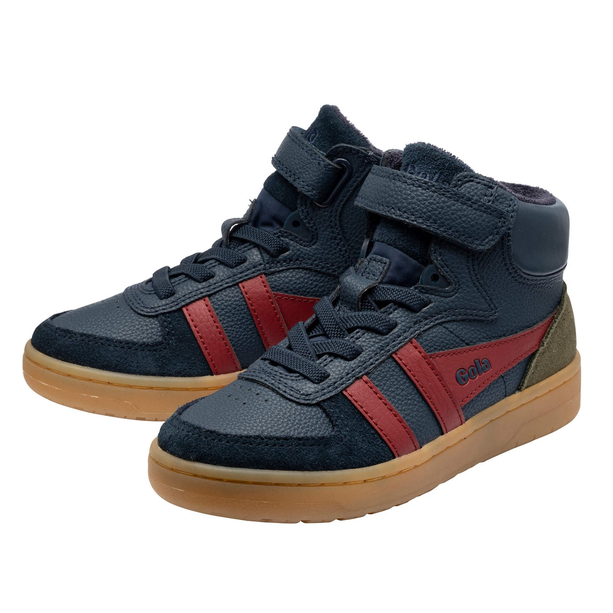 Gola Talon boys' navy high-top boots with red stripes and gum sole