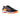 Black and orange sports shoe with textured sole, mesh upper, and lace-up design