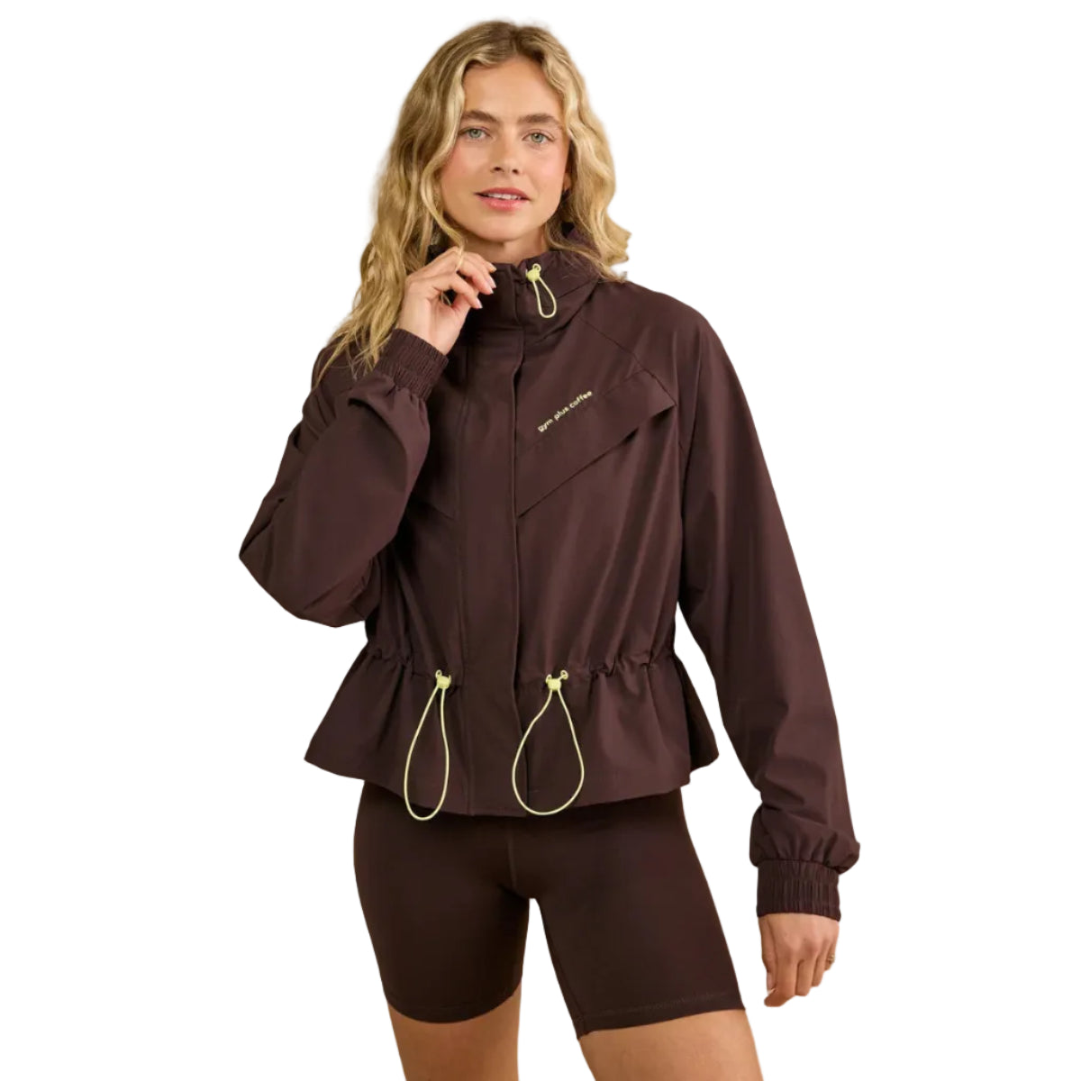 Gym+Coffee women's Cinch windbreaker jacket in mocha bean