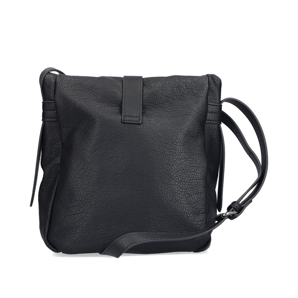 Rieker women's black pebbled faux leather cross body bag with zip pockets