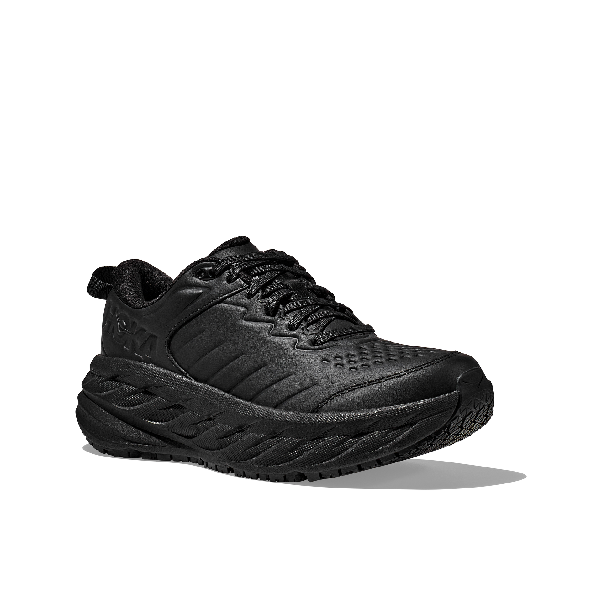 Hoka Bondi SR men's black water-resistant leather trainer with slip-resistant sole