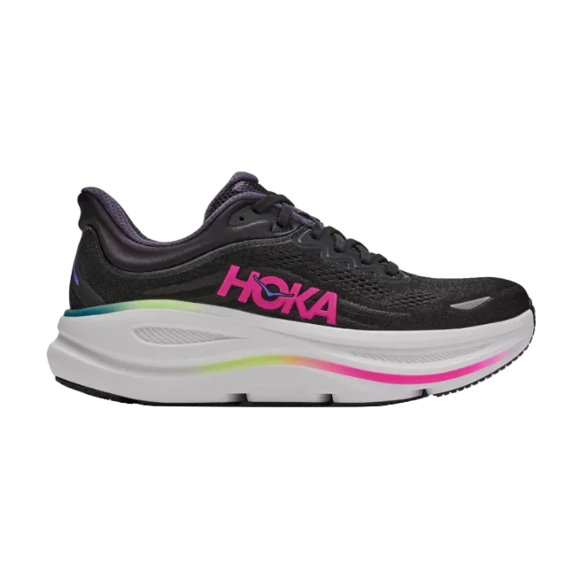 Hoka Bondi 9 women's black and neon dragonfruit running trainer