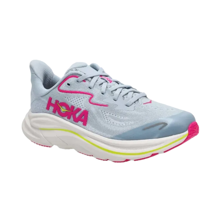Hoka girls' grey and pink Clifton 10 trainer