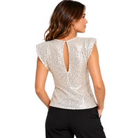 ICHI Ipaula Sequin Top Frosted Almond