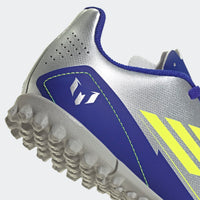 Adidas Junior Astro Turf Boots F50 TF J Messi Silver Met/Solar Yellow/Lucid Blue