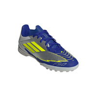 Adidas Junior Astro Turf Boot F50 League TF J Messi Silver Metallic/Solar Yellow/Lucid Blue