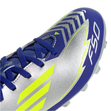 Adidas Junior Football Boot F50 FG/MG J Messi Silver Met/Solar Yellow/Lucid Blue