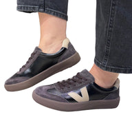 Drilleys Thirty Six women's black and charcoal retro trainers