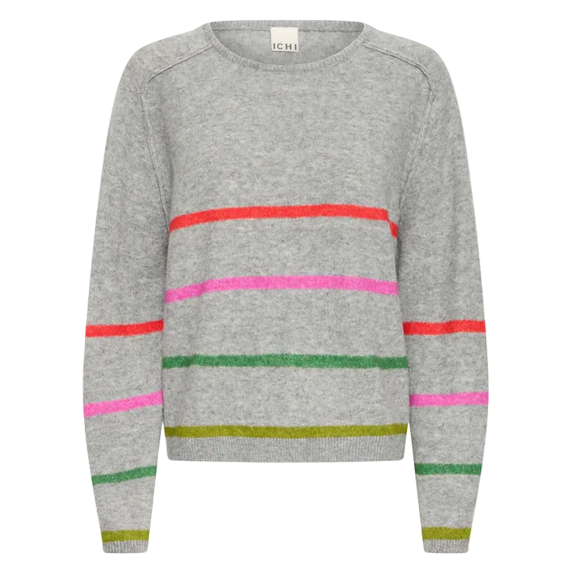 Ichi women's grey striped knitted jumper
