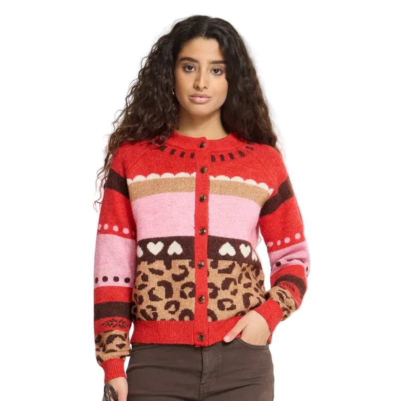 Ichi women's multi-pattern knitted cardigan