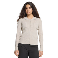 Ichi Womens Cardigan Luls Rib Polo Oatmeal Melange