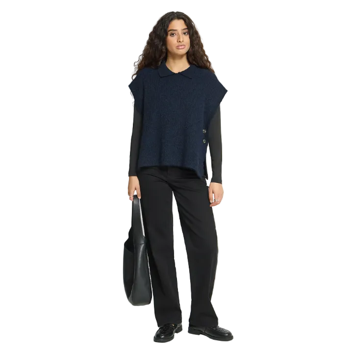 Ichi women's maritime blue Ylva knitted poncho vest