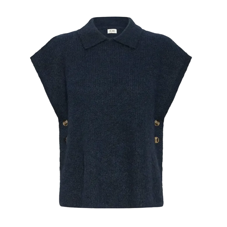 Ichi women's maritime blue Ylva knitted poncho vest
