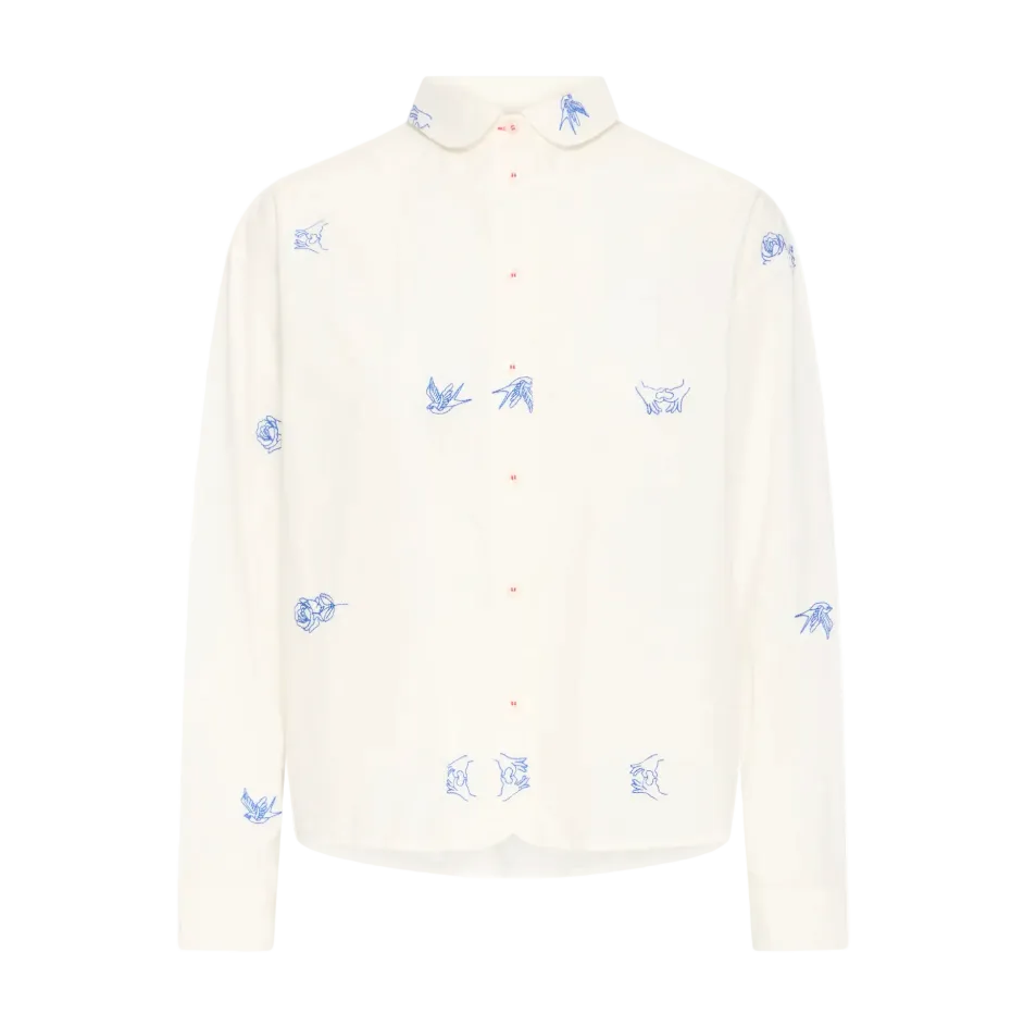 Ichi women's white shirt with blue embroidery