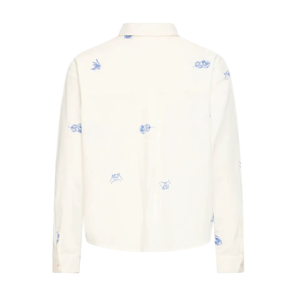 Ichi women's white shirt with blue embroidery