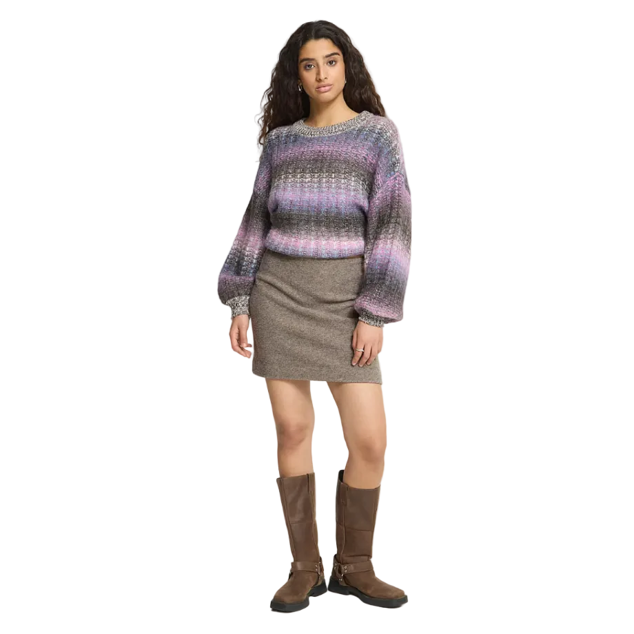 Ichi women's greige melange Wolca skirt