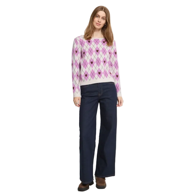 Ichi Womens Sweater Brielle LS9 Oatmeal Melange Harlekin