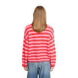 Ichi Womens Sweater Blush LS9 Poinsettia/Pink Stripe
