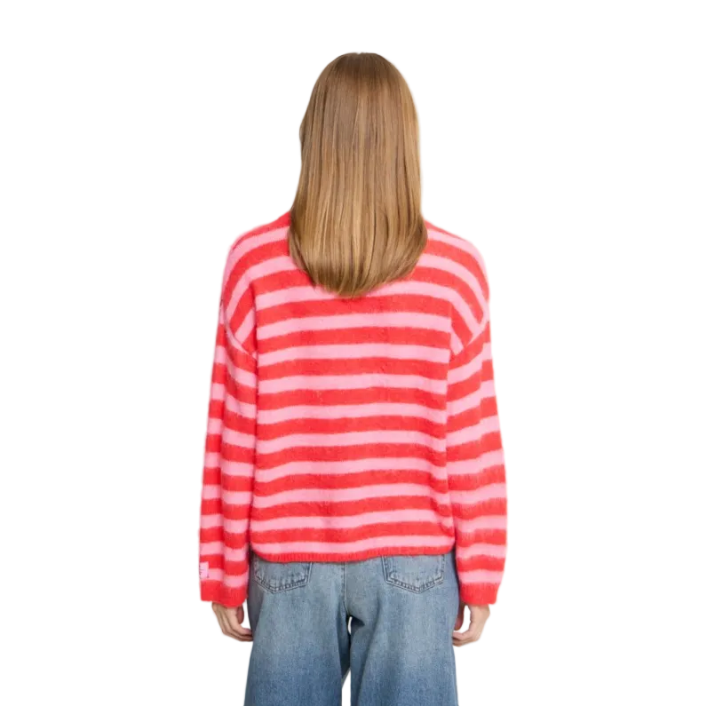 Ichi Womens Sweater Blush LS9 Poinsettia/Pink Stripe