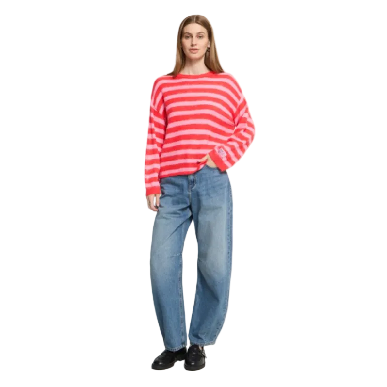 Ichi Womens Sweater Blush LS9 Poinsettia/Pink Stripe