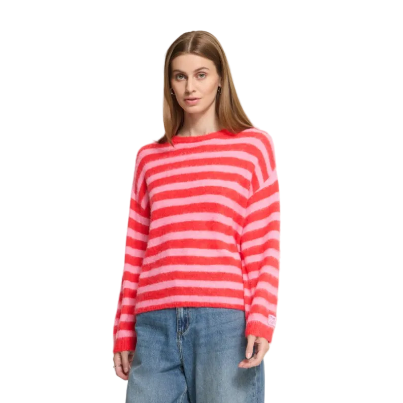 Ichi Womens Sweater Blush LS9 Poinsettia/Pink Stripe