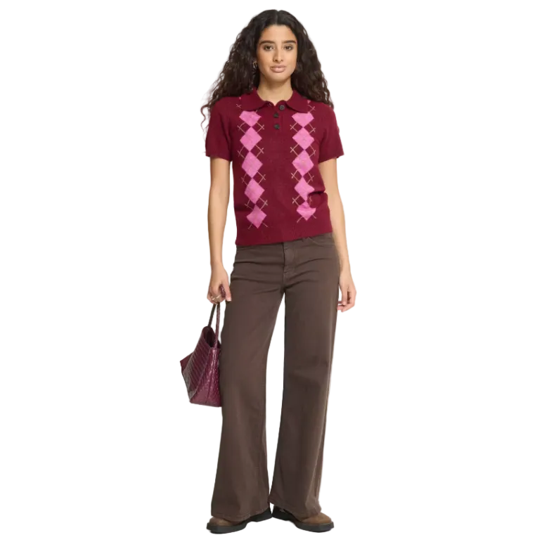 Ichi women's pink knitted polo jumper